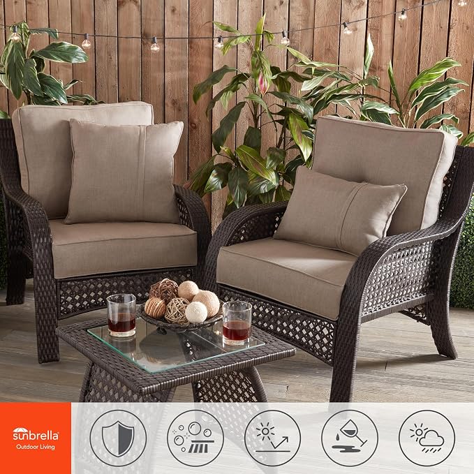 Greendale Home Fashions Sunbrella 20'' Square Outdoor Throw Pillow with Removable Cover (Set of 2), Cast Shale