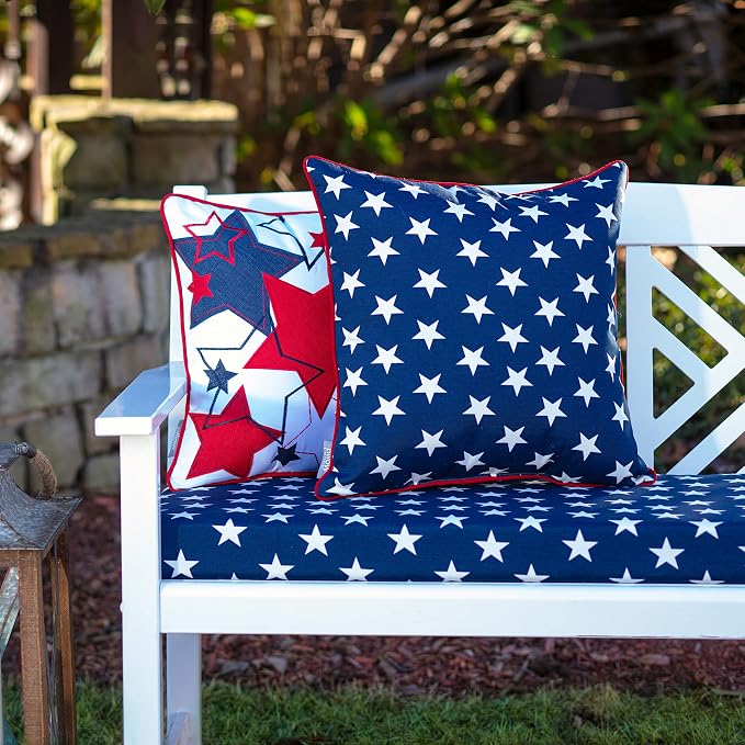 Pillow Perfect Americana Indoor/Outdoor Throw Pillows, 2 Count, Accent - 16.5" x 16.5", Blue/White Macey
