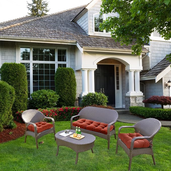 ADLIVWYD 3-Pieces Wicker Chair Cushion Set, 1 loveseat and 2 U-Shape, 44"x19" &19"x19" Tufted Outdoor Cushions for Indoor/Outdoor Patio Furniture, Orange