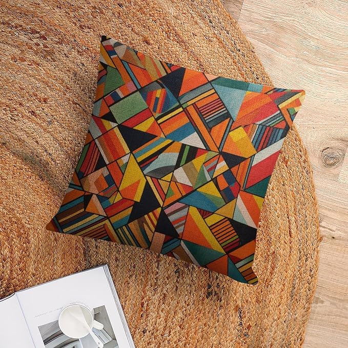 Linen Cushion Case Outdoor Home Decoration Summer Orange Rust Colorful Multicolor Cushion Covers Colorful Fun Aesthetic Mid Century Modern Gomestry Farmhouse Pillow Covers Decorative 20"x20"