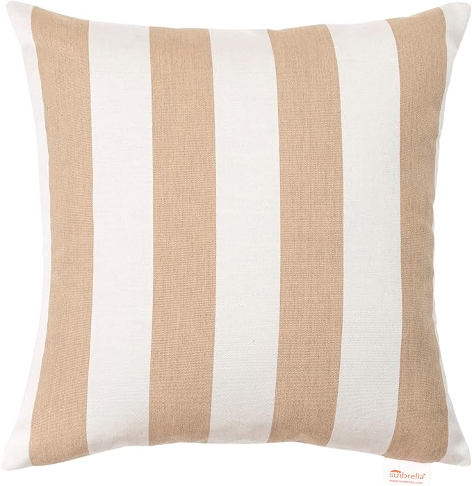Sunbrella Maxim Heather Beige - Cabana Stripe, Zippered & Reversible 18-inch x 18-inch Pillow Cover ONLY (Set of 2) Indoor/Outdoor Easy Clean Fill Sold Seperately