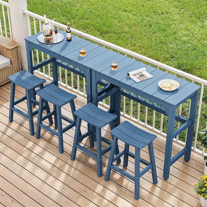 Outdoor Bar Table, 42" Weatherproof Patio Bar Height Counter Table, HIPS Material, Waterproof, for Outside, Garden, Backyard, Balcony, Poolside, Blue