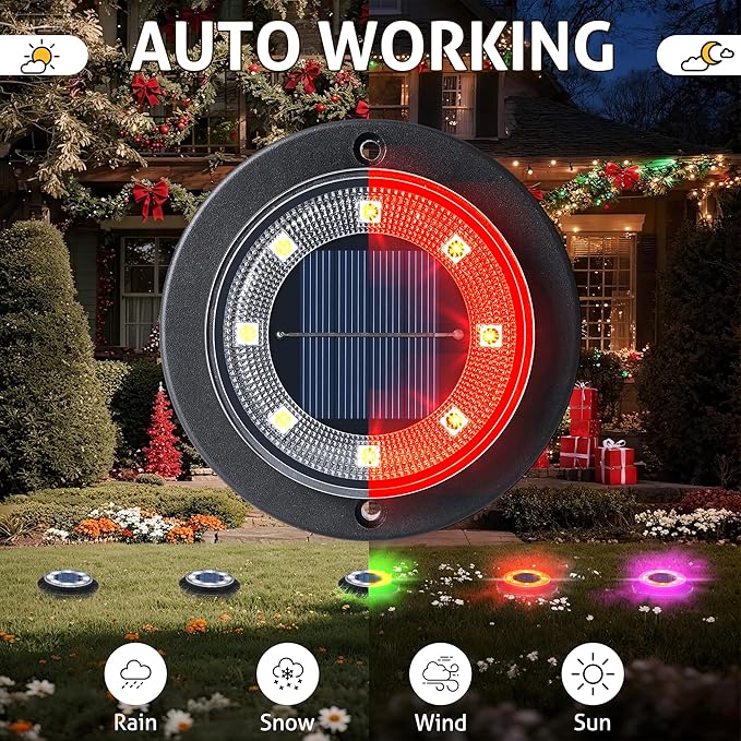 Solar Lights Outdoor Waterproof，Multi-Colored 12 Pack 2-in-1 Ground Lights | Solar Powered Lights Outdoor Disk Light Landscape Light for Deck Step Patio Yard Pathway Walkway Driveway Garden Christmas