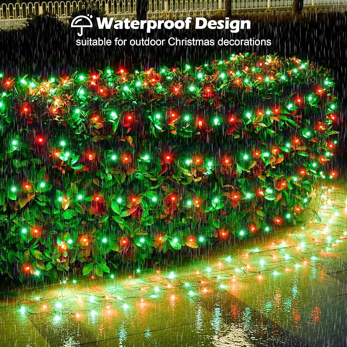 BlcTec Outdoor Christmas Lights 360 LED 9.8ft x 6.6ft Christmas Net Lights with 8 Modes, UL Certified, Timer, Connectable, Waterproof for Bushes, Shrubs, Yard Outdoor Xmas Decorations, Red Green