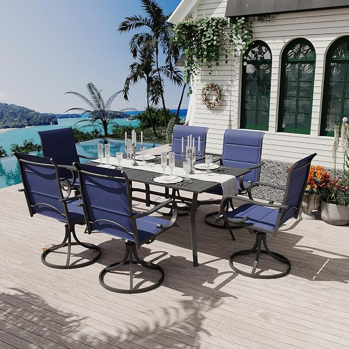 MELLCOM 63''x38'' Outdoor Dining Table for 6, E-Coating Metal Patio Dining Table with 1.57'' Umbrella Hole, All-Weather Black Rectangular Table for Porch, Garden, Backyard, Poolside, Lawn