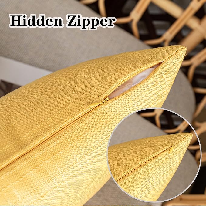 Kevin Textile Outdoor Waterproof 14”x36” Pillow Cover 1 Pack, Yellow | Water Resistant, Soft Faux Linen-cotton Yarn-dyed Woven Texture Throw Pillow Covers for Tent Patio Garden Couch Sofa