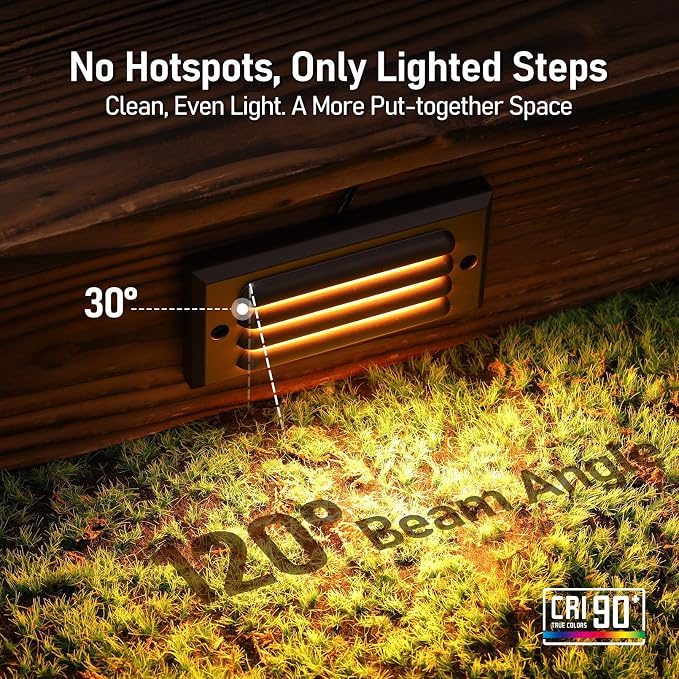 LEONLITE 6-Pack 5CCT 6 Inch Low Voltage LED Step Lights Outdoor | Horizontal Louvered Stair Lights, 12–24V AC/DC, IP65 Waterproof, 1800/2700/3000/4000/5000K, ETL, Aluminum, Oil Rubbed Bronze