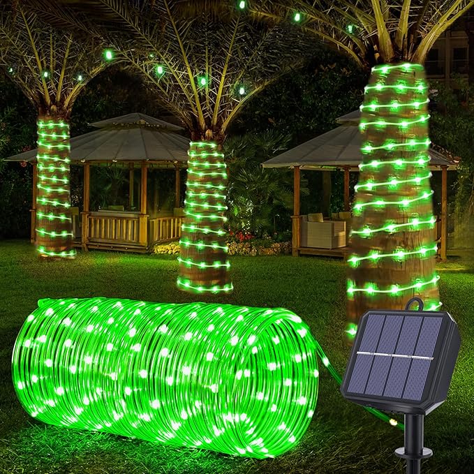 Jnaurb Solar Rope Lights, 33ft 100LED Solar String Lights, 8 Modes Waterproof Solar Outdoor Light, Flexible Clear Trampoline Light for Garden Backyard Patio Deck Porch, Pool Tree Decoration - Green