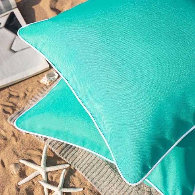 Phantoscope Pack of 2 Outdoor Waterproof Solid Throw Decorative Pillow Cover Decorative Square Outdoor Pillows Cushion Case Patio Pillows for Couch Tent (20''x20'', Turquoise)