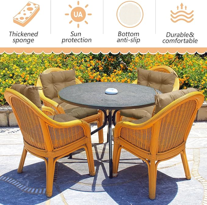 Marsui 4 Pcs Outdoor Indoor High Back Chair Cushions Patio Furniture Tufted Pillow with Ties Water-Resistant Replacement Outdoor Rocking Chair Cushions, 42 x 21 Inches (Dark Brown,Solid Color)