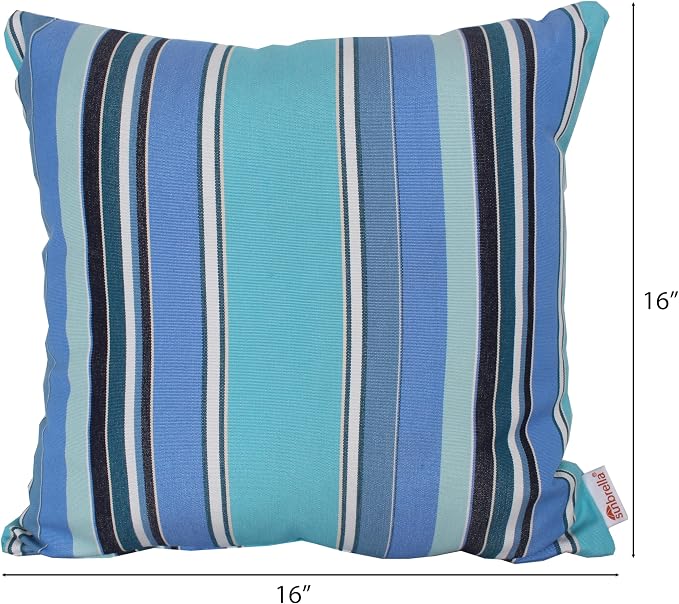 Outdoor/Indoor Sunbrella Throw Pillow Cover Only Square Set of 2 Pieces 16 inch x 16 inch Dolce Oasis Stripe - Insert Not Included, Teal