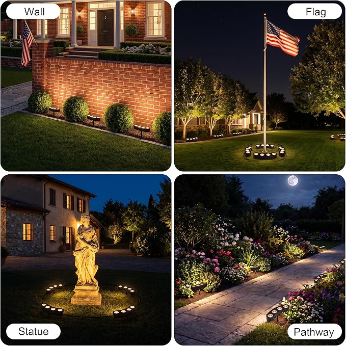 Sublume Solar Tree Lights, Outdoor Ring Landscape Spotlights, Warm White | 16 COB LED, 3-in-1 (Sticked/Tied/Hang), 33FT Cable, IP65 Waterproof, 4000Mah Uplights for PalmTree, Flag Pole, Garden