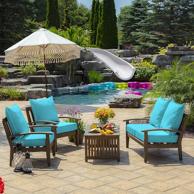 Arden Outdoor Deep Seat Cushion Set, 4-Pack, 24x24, Pool Blue | Outdoor Sofa, Couch, Conversation Set, Weather-Proof, Rain-Proof, Fade Resistant for Chair, Mold and Mildew Resistant