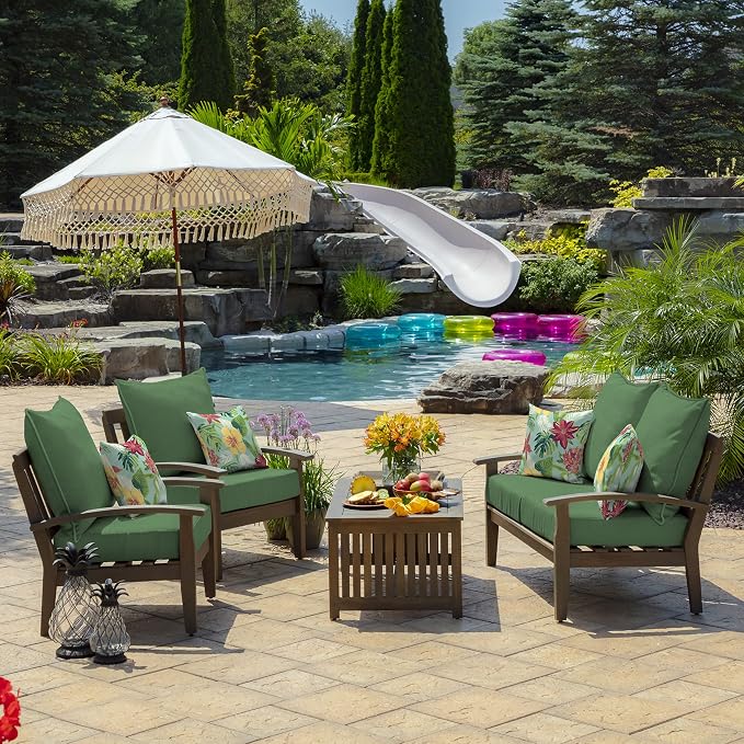 Arden Outdoor Deep Seat Cushion Set, Foam, 4-Pack, 24x24, Moss Green | Sofa, Couch, Conversation Set, Premium High-Density Foam, Never Flattens, Mold and Mildew Resistant