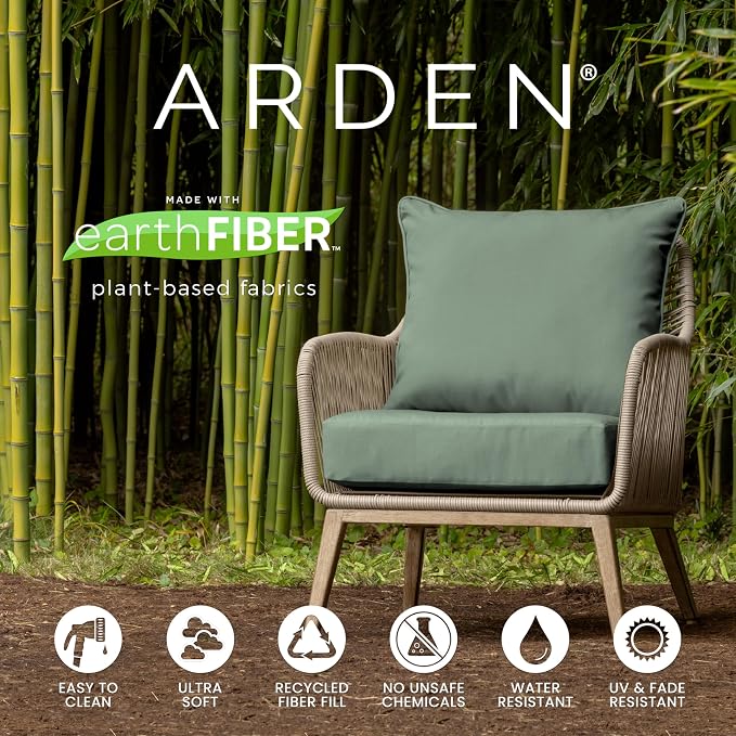 Arden Outdoor Deep Seat Cushion Set, earthFIBER, 24x24, Sage Green Texture | 2-Pack, Outdoor Sofa, Couch, Conversation Set, Weather-Proof, Rain-Proof, Fade Resistant for Chair, Mold and Mildew Resistant