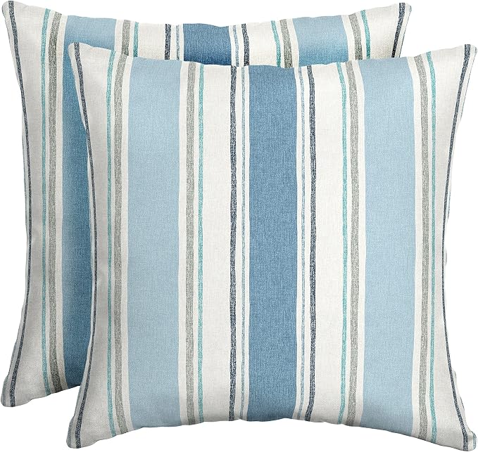 Arden Outdoor Toss Pillow, 2-Pack, 16x16, French Blue Stripe | Indoor/Outdoor Décor, Rain-Proof, Fade Resistant, Mold and Mildew Resistant