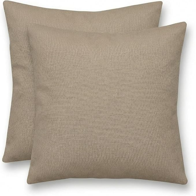 RSH DECOR: Sunbrella Square Throw Pillows Set of 2 | 20" x 20" | Water and Fade-Resistant Performance Fabric | Outdoor Pillow Covers with Down-Alternative Inserts | Made in USA (Vesper Alpaca Stone)