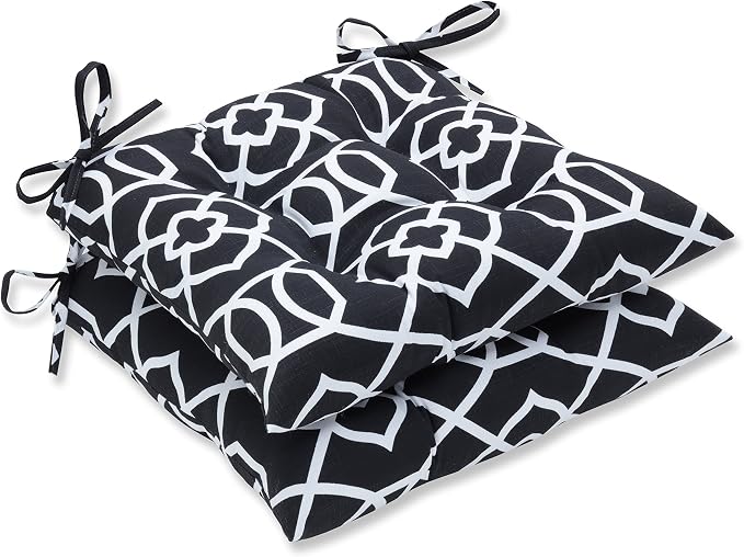 Pillow Perfect Trellis Indoor/Outdoor Tufted Wicker Chair Pad with Ties, 2 Count, 18.5 x 19, Black Kirkland Black