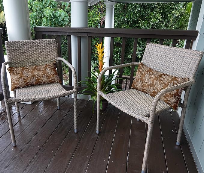 Indoor/Outdoor Polyester Fabric Lumbar Pillow Cover, All-Weather Waterproof Rectangular Cushion Case for Patio Furniture, 16 x 24 Set of 2 - Asian Leaves-74