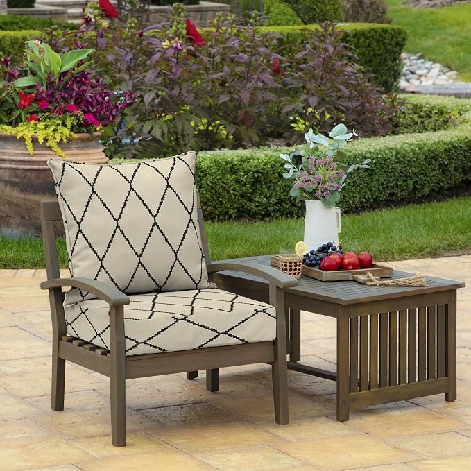 Arden Deep Seat Outdoor Chair Cushion Set, 24 in x 24 in, Weather-Proof, Rain-Proof, Fade Resistant Patio Cushion Set for Chair, Sofa, and Couch Tan Diamond Trellis | Outdoor Sofa, Couch, Conversation Set, Weather-Proof, Rain-Proof, Fade Resistant for ...