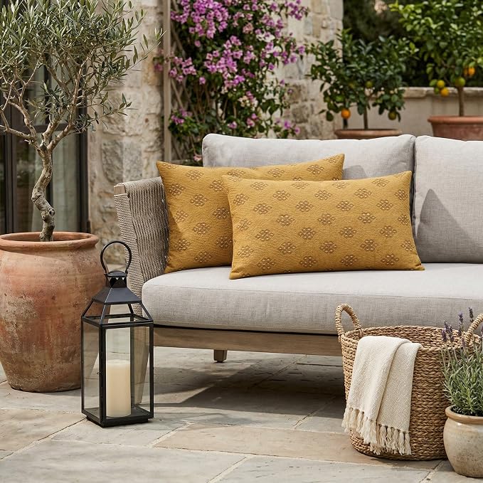 RSH DECOR: Sunbrella Jumbo Lumbar Pillows Set of 2 | 26" x 16" | Water and Fade-Resistant Performance Fabric | Outdoor Pillow Covers with Down-Alternative Inserts | Made in USA (Trinket Teak)