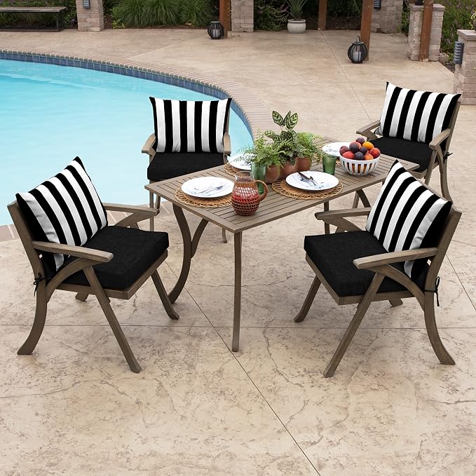 Arden Outdoor Pillow Back Cushion, 23x17, Black Cabana Stripe | Perfect for Deep Seat, Sofa, or Couch, Plush Support, Fade-Resistant, Mold and Mildew Resistant