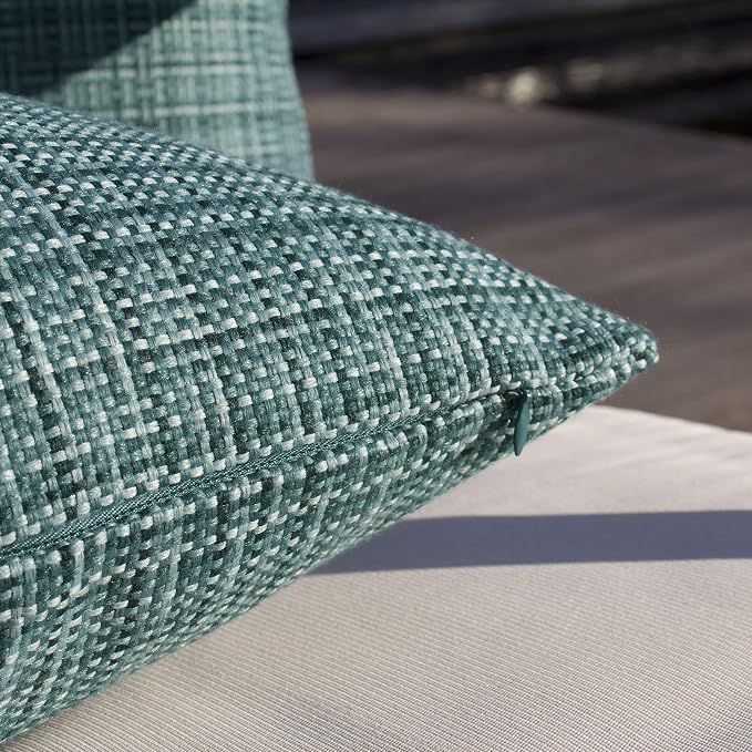 Kevin Textile Outdoor Waterproof 14"x36" Lumbar Pillow Cover 1 Pack, Teal | Water Resistant, Faux Linen Yarn-dyed, Woven Texture Throw Pillow Covers for Tent Patio Garden Couch Sofa