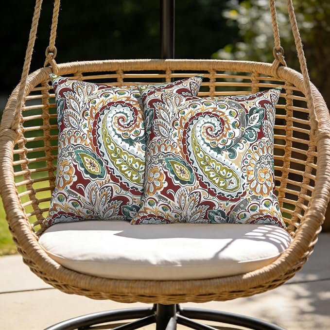 Outdoor Pillow Covers Waterproof 20x20 Inch Set of 2 Paisley Chilli Decorative Outside Patio Furniture Cushion Cases Decor for Porch Garden