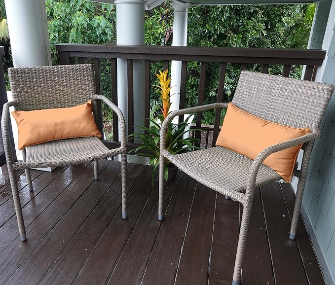 Indoor/Outdoor Polyester Fabric Lumbar Pillow Cover, All-Weather Waterproof Rectangular Cushion Case for Patio Furniture, 12 x 18 Set of 2 -Light Peach