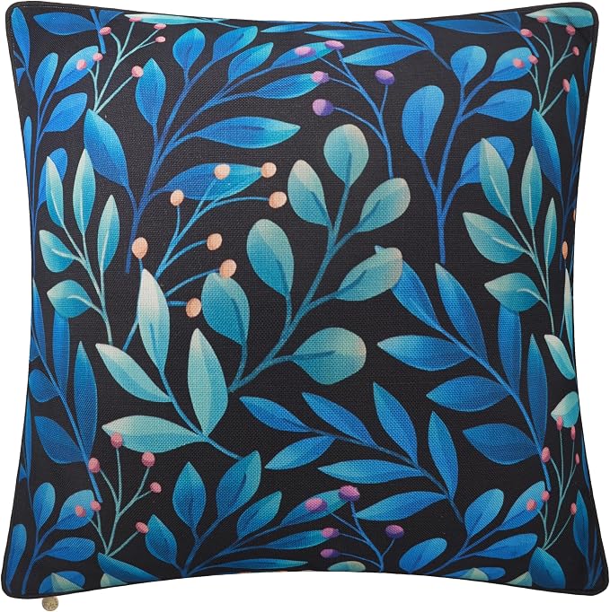 Fab Habitat Indoor/Outdoor Throw Pillow Made from Recycled Polyester Yarn - Double Sided, Stain Resistant, Machine Washable - Patio, Porch, Living Room - Rainforest - Black Multi Floral (20" x 20")