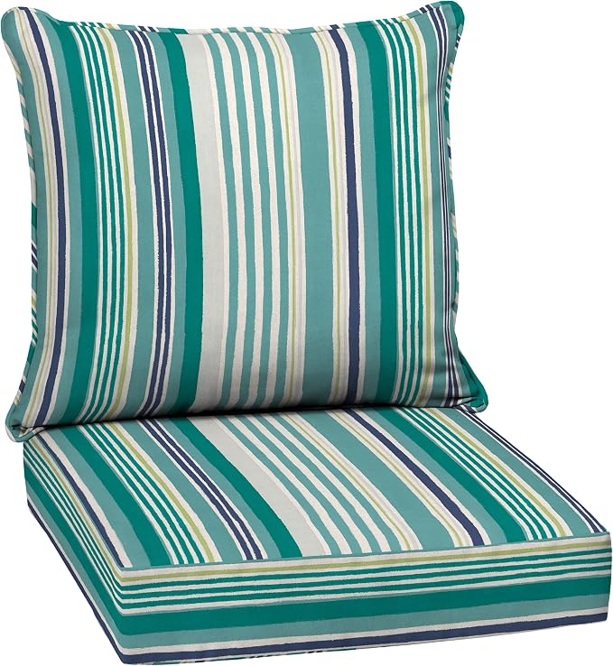 Arden Outdoor Deep Seat Cushion Set, 24x24, Teal Cobalt Stripe