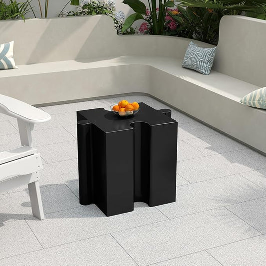 Christopher Knight Home Daton Interlocking Puzzle Outdoor Side Table, Lightweight Concrete Patio Coffee Table, Concave Edge MGO Modular End Table, Creative Set Up for Indoor&Outdoor Use, Black