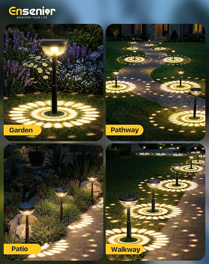 Ensenior 10-Pack Solar Lights Outdoor, Auto ON/Off 3000K LED Solar Garden Lights for Pathway, Yard, Patio, Walkway, Flower Bed, Halloween Christmas Landscape Lighting, IP65 Waterproof, Flag Lights