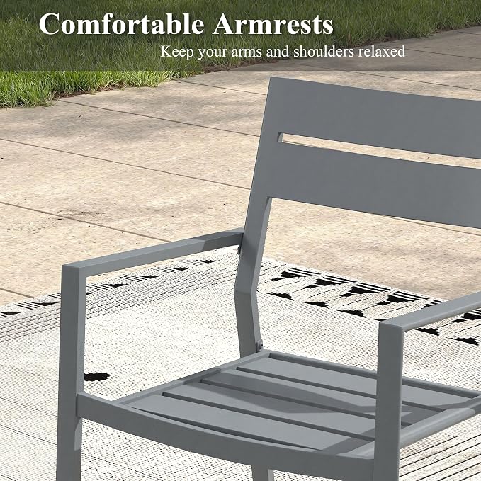 Patio Dining Set for 4, 37.8" Outdoor Dining Table and Chairs Set with Stackable Patio Chairs Outdoor Furniture for Garden Deck Backyard, Dark Grey Table and Grey Chairs