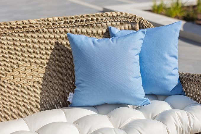 RSH DECOR: Sunbrella Square Throw Pillows Set of 4 | 24" x 24" | Water and Fade-Resistant Performance Fabric | Outdoor Pillow Covers with Down-Alternative Inserts | Canvas Air Blue-Made in USA