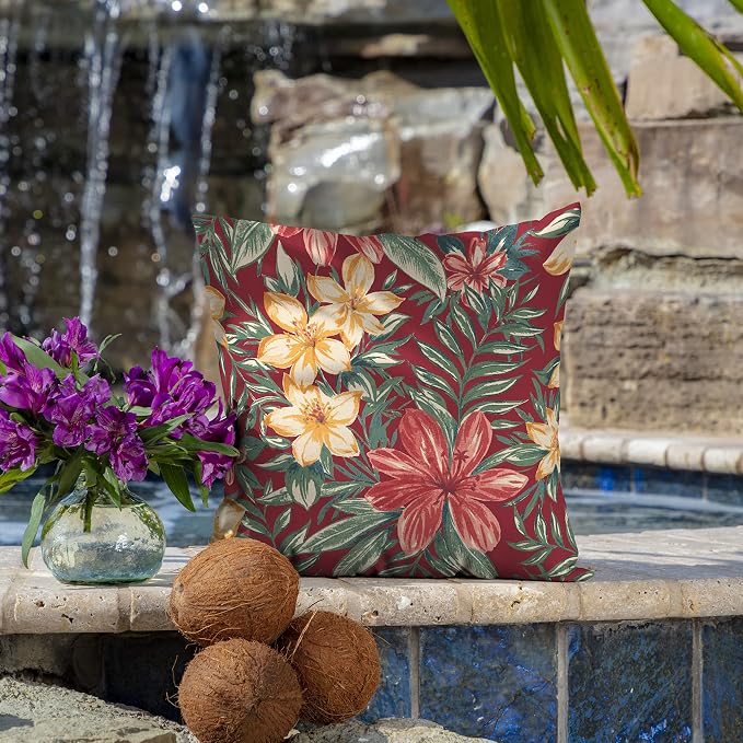 Arden Outdoor Toss Pillow, 4-Pack, 16x16, Ruby Clarissa | Indoor/Outdoor Décor, Set of 4, 16 x 16, Rain-Proof, Fade Resistant, Mold and Mildew Resistant