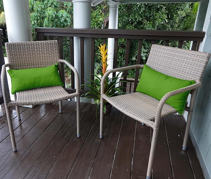 Indoor/Outdoor Polyester Fabric Lumbar Pillow Cover, All-Weather Waterproof Rectangular Cushion Case for Patio Furniture, 12 x 18 Set of 2 -Green