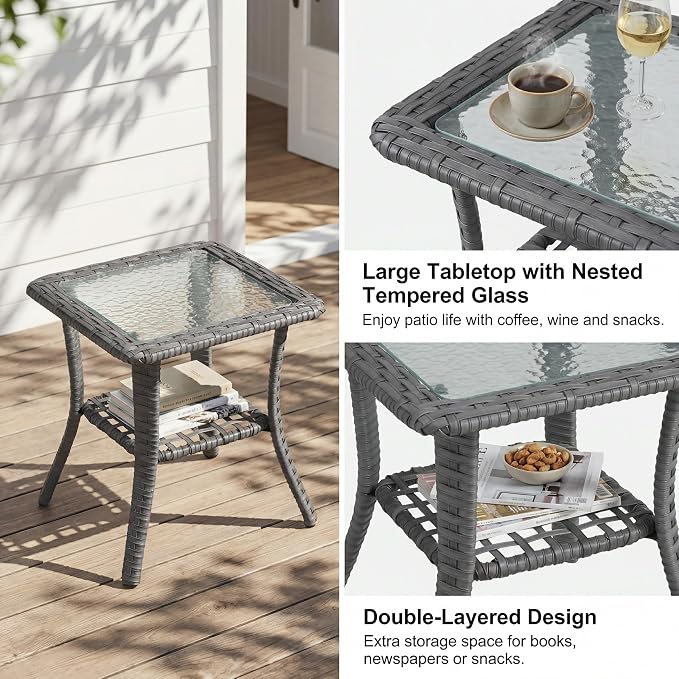 9 Piece Patio Furniture Set with 6" Thick Cushions, Weather-Resistant Wicker Swivel Rocker High Back Chairs and Fire Pit Table for Porch Yard Deck