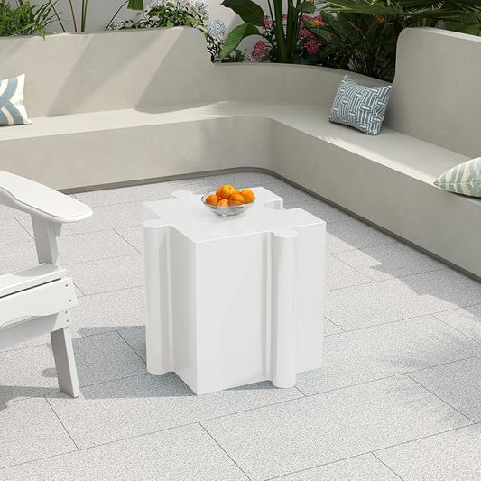 Christopher Knight Home Daton Interlocking Puzzle Outdoor Side Table, Lightweight Concrete Patio Coffee Table, Convex Edge MGO Modular End Table, Creative Set Up for Indoor&Outdoor Use, White