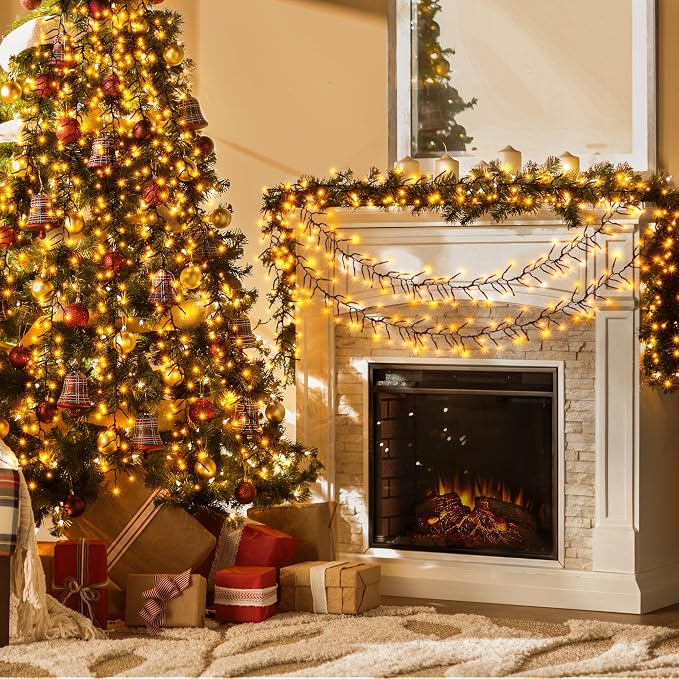 Ollny Cluster Christmas Lights 1000LED 49FT, Warm White Tree Lights 8 Modes Timer Remote, Waterproof String for Outdoor Indoor Outside Garland Xmas Decorations