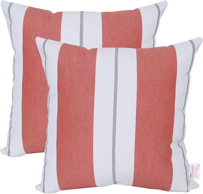 Outdoor/Indoor Sunbrella Throw Pillow Cover Only Square Set of 2 Pieces 18 inch x 18 inch Relate Persimmon Stripe - Insert Not Included, Warm Clay