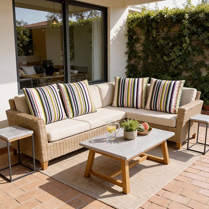 Volans 18" x 18" Outdoor Throw Pillows with Inserts Pack of 4, Waterproof Square Toss Pillows for Backyard, Bed, Couch, and Patio Furniture, Green Striped