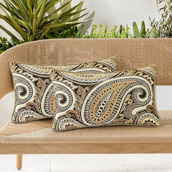 Outdoor Sunbrella Decorative Pillows Pack of 4, 20" x 12" Outdoor Pillow Set for Couch Bed Throw Patio Sofa, Royce Walnut