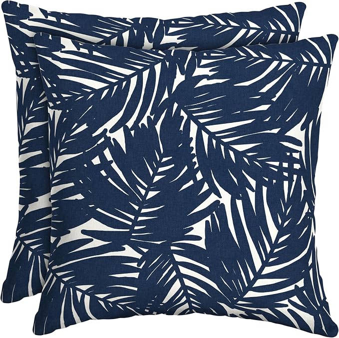 Arden Outdoor Toss Pillow, earthFIBER, 2-Pack, 16x16, Blue Palm