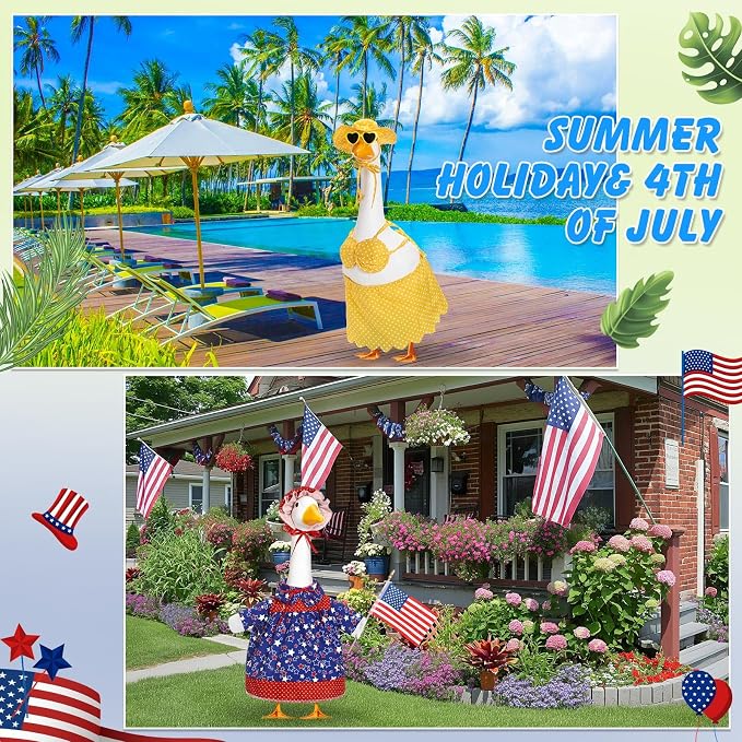 11 Set Holiday Porch Goose Outfits All Seasons Goose Clothes Umbrella Easter Statue Costume for Patio Lawn Outdoor