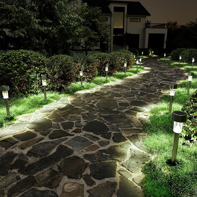 SOLPEX 24 Pack Solar Lights Outdoor, Stainless Steel Solar Pathway Lights | Solar Lights Outdoor Waterproof ,LED Landscape Lighting Walkway for Landscape/ Patio/Lawn/Yard/Driveway-Cold White