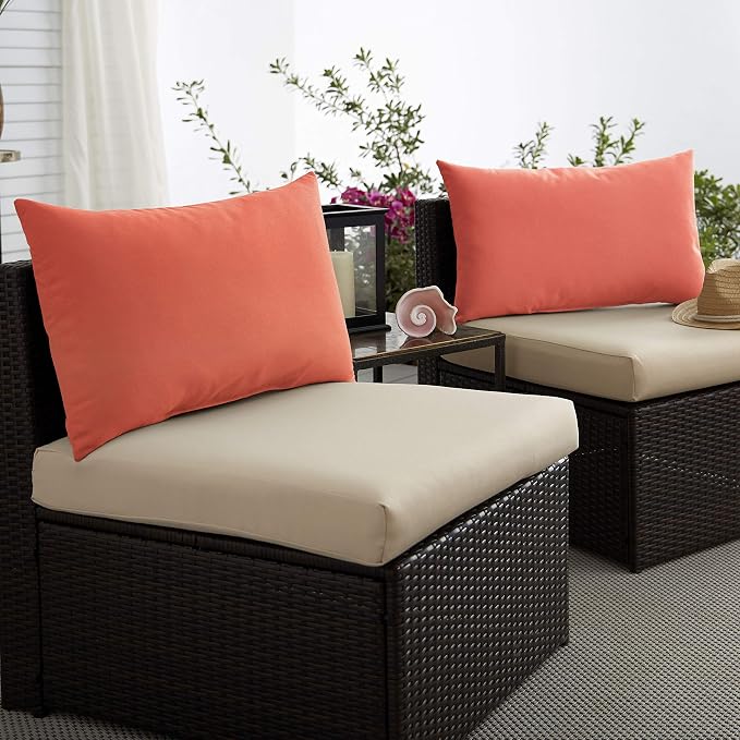 Sorra Home Indoor/Outdoor Sunbrella Lumbar Pillows, Set of 2, 16 x 26, Melon Coral Orange