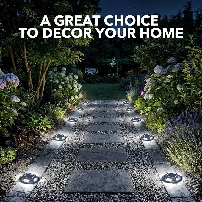 AGPTEK Solar Driveway Lights Outdoor 12 Pack, 2 Color Modes LED Deck Dock | Marine Waterproof Driveway Marker Lights for Step Sidewalk Stair Garden Pathway Walkway Yard (Blue Light/Cool White)