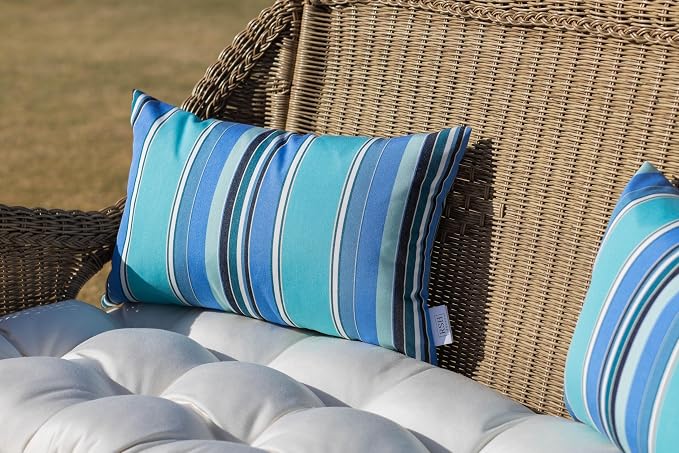 RSH DECOR: Sunbrella Lumbar Throw Pillows Set of 2 | 20" x 12" | Water and Fade-Resistant Performance Fabric | Outdoor Pillow Covers with Down-Alternative Inserts | Dolce Oasis
