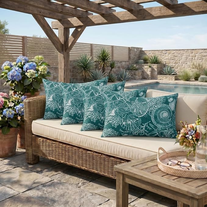 RSH DECOR: Jumbo Lumbar Throw Pillows – Set of 4 | 26" x 16" | Indoor Outdoor Use – Patio, Lounge, Adirondack | Water & Fade-Resistant | Made in USA (Saltwater Atlantic)
